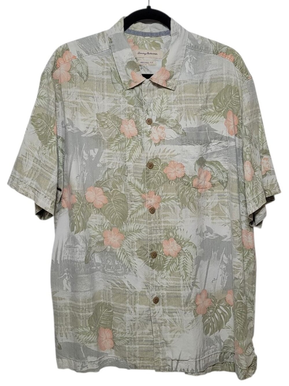 Tommy Bahama Mens 100% Silk Hawaiian Shirt Tropical Floral Print Large Vacation